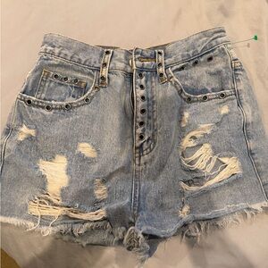Signature8 Light Blue Distressed Jean Shorts